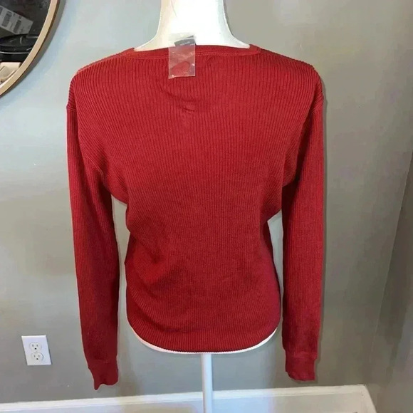 Ralph Lauren Ribbed Wool Red Henley Top Size L - Picture 5 of 7